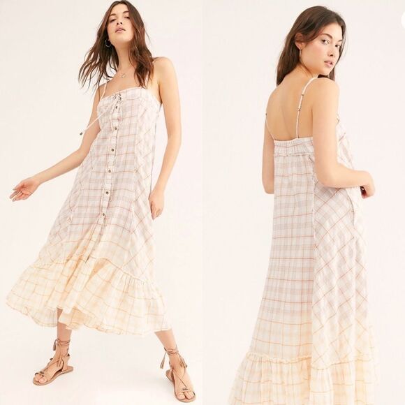 New FREE PEOPLE Plaid City Maxi Top - Picture 1 of 6